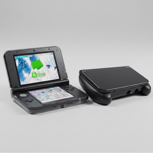 Nintendo 3DS XL black console closed view showing premium build quality