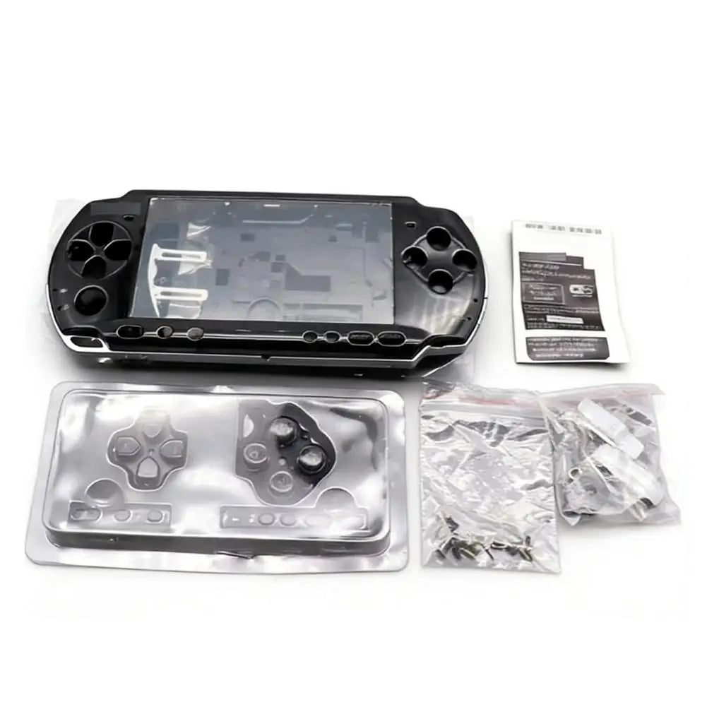 Front and back black PSP 2000/3000 Slim housing panels for a custom PSP shell swap, buy modded PSP parts UK