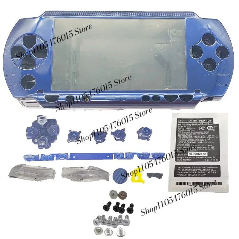 Front and back blue PSP 1000 Phat housing panels for a custom PSP shell swap, buy modded PSP parts UK