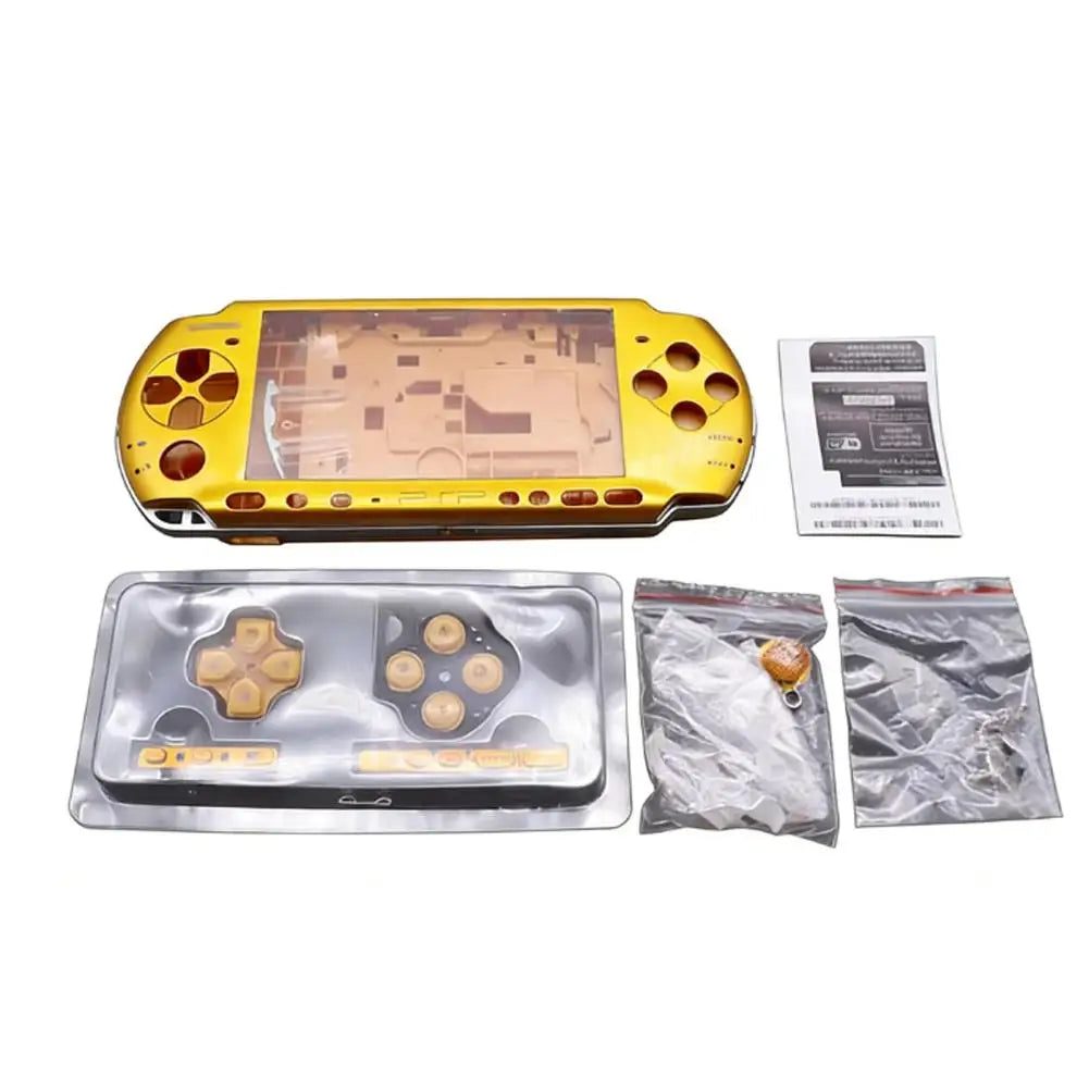 Front and back gold PSP 2000/3000 Slim housing panels for a custom PSP shell swap, buy modded PSP parts UK