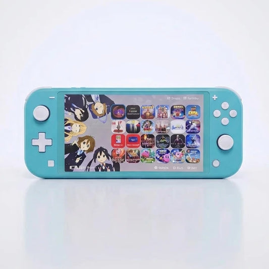 Hard-modded Nintendo Switch Lite on a clean white studio background – modded handheld UK