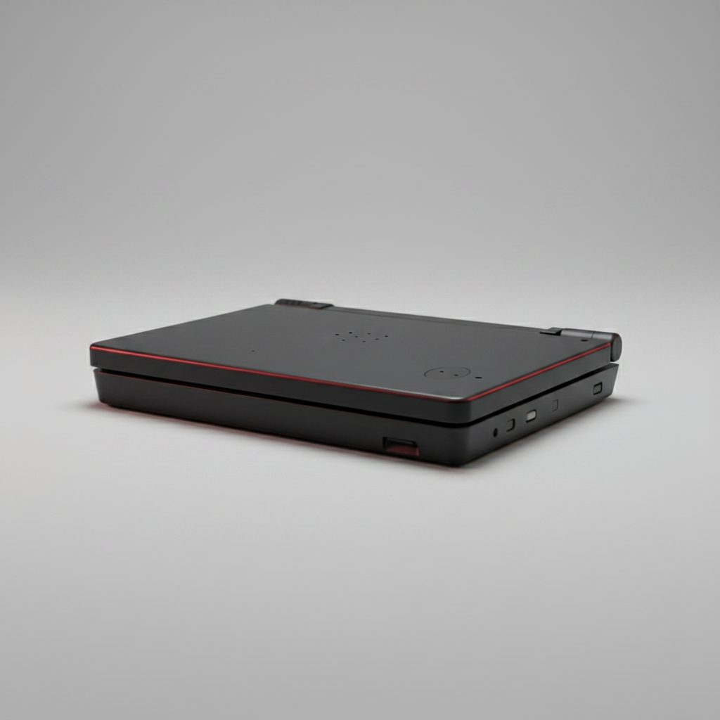 Nova Shift DSi shell in stealth black with red accents shown angled on grey - ModxGaming UK