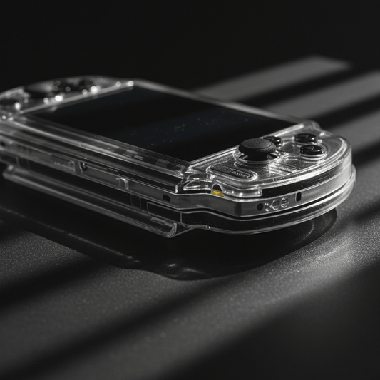 PSP 2000/3000 clear crystal case close-up showing right analogue and buttons – slim hard shell protection for Sony PSP | ModxGaming UK