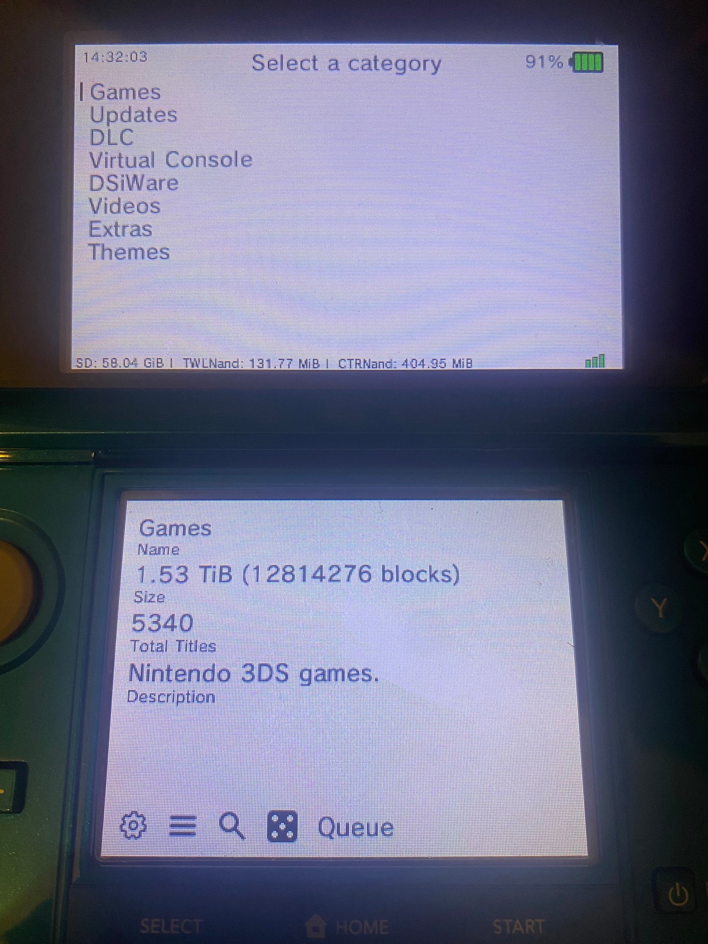 Aqua Blue Nintendo 3DS - Modded, 128GB SD