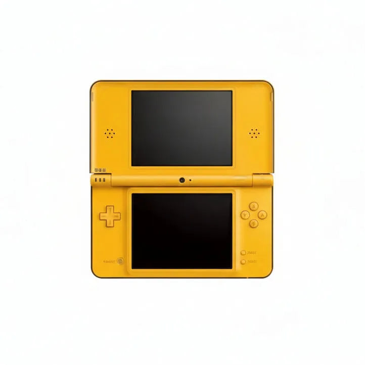 Modded Nintendo DSi XL yellow gold edition with custom firmware emulators and pre-installed games on SD card