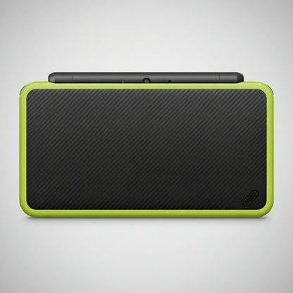 Black and green electronic device on a gray background White handheld gaming console with dual screens on a desk with colorful lighting Modded New Nintendo 2DS XL with Luma custom firmware, 128GB SD card, emulators, homebrew apps, and pre-installed software, displayed in excellent condition for retro and 3DS gaming.