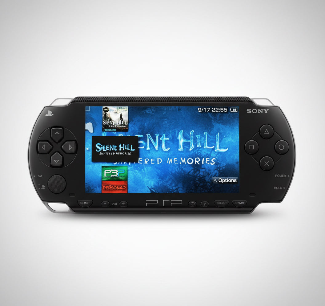 Sony PSP gaming console with a game displayed on the screen against a white background “Piano black modded PSP 1000 with 128GB SD card, custom firmware installed, preloaded games and emulators, fully tested handheld console”

“Sony PSP 1000 piano black jailbroken system featuring 128GB memory card, custom firmware, retro emulators, and pre installed games”

“PSP 1000 piano black modded handheld console with custom firmware, 128GB SD storage, classic emulator games installed”