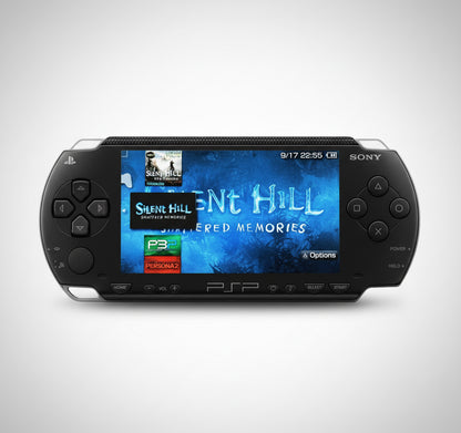 Sony PSP gaming console with a game displayed on the screen against a white background “Piano black modded PSP 1000 with 128GB SD card, custom firmware installed, preloaded games and emulators, fully tested handheld console”

“Sony PSP 1000 piano black jailbroken system featuring 128GB memory card, custom firmware, retro emulators, and pre installed games”

“PSP 1000 piano black modded handheld console with custom firmware, 128GB SD storage, classic emulator games installed”