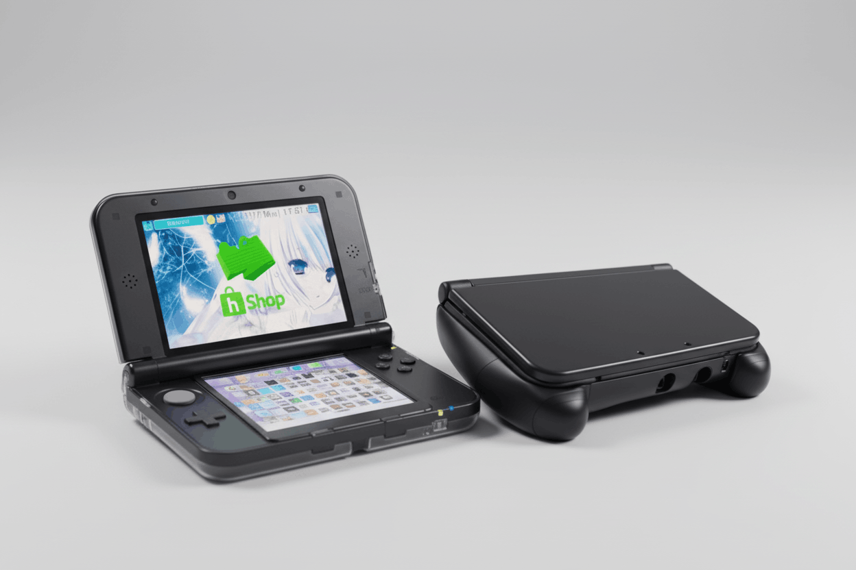 Nintendo 3DS XL black console closed view showing premium build quality