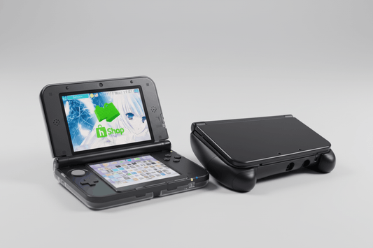 Nintendo 3DS XL black console closed view showing premium build quality