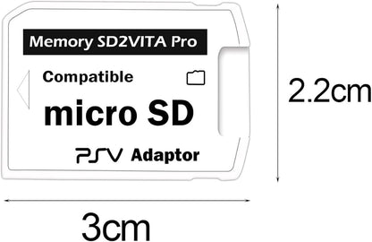 Micro SD card adapter with dimensions labeled on a white background SD2Vita adapter for Sony PS Vita, microSD memory card converter for expanded storage and modded PS Vita systems