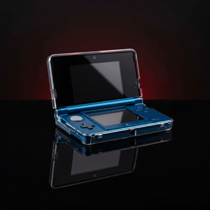 Nintendo 3DS teal blue clear crystal hard case open view reflective surface premium protective cover
