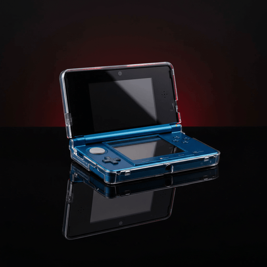 Nintendo 3DS teal blue clear crystal hard case open view reflective surface premium protective cover