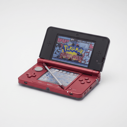 Flame Red Nintendo 3DS modded handheld with custom firmware, emulators, and pre-loaded games