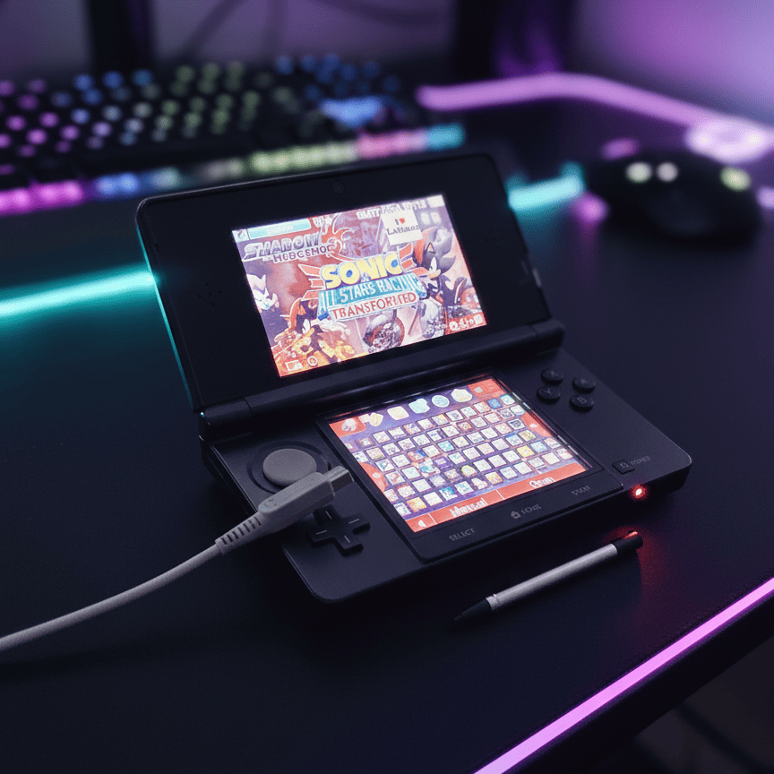 Modded Nintendo 3DS XL with custom firmware CFW 128GB SD card RGB lighting retro gaming handheld - ModxGaming UK