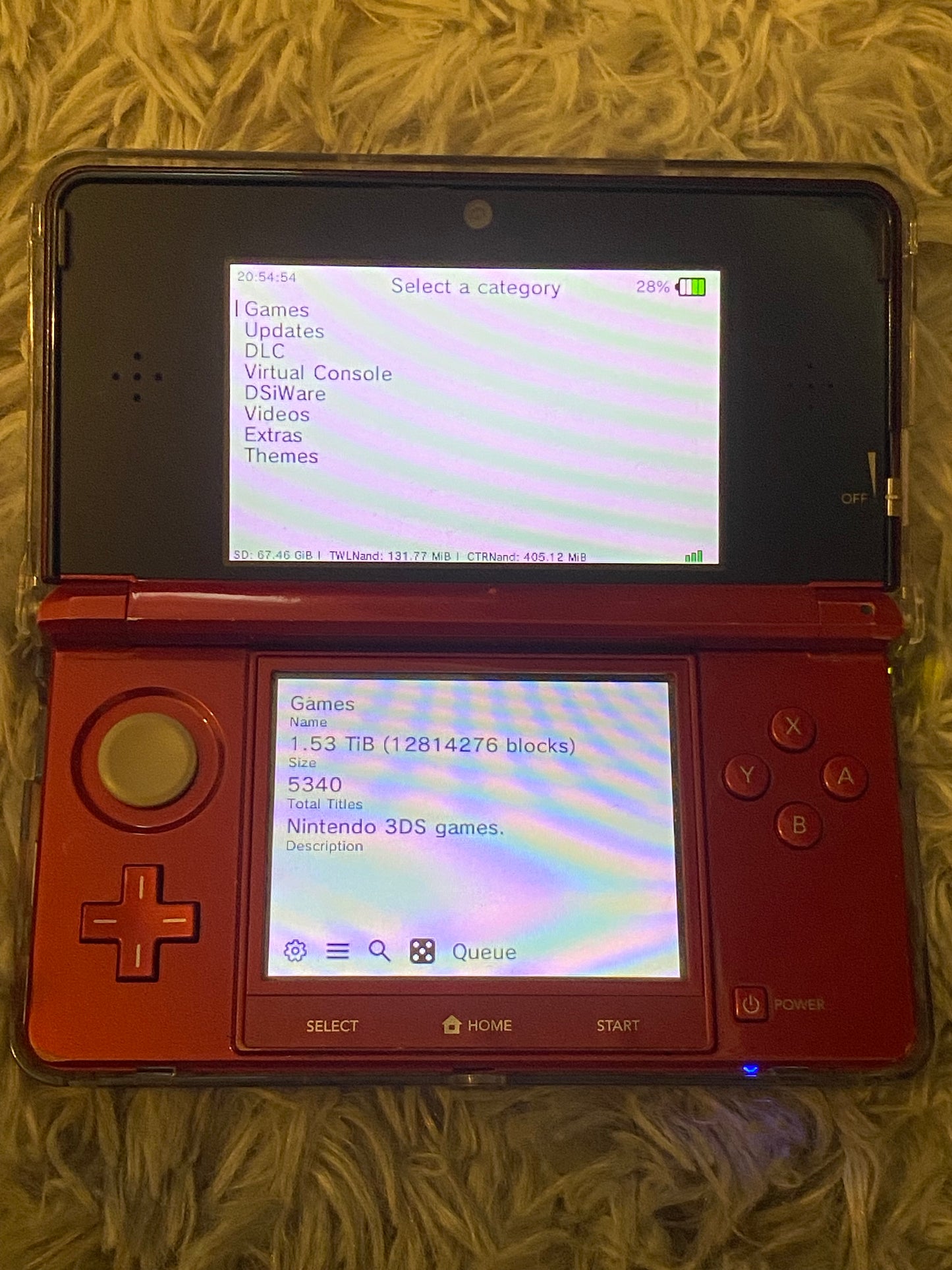 Flame Red Nintendo 3DS - Modded, 128GB SD