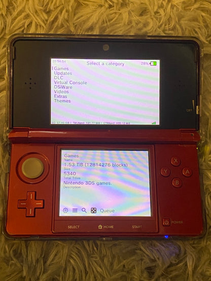 Flame Red Nintendo 3DS - Modded, 128GB SD