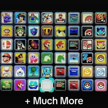 Modded 2DS XL homebrew game selection screen - 64-128GB SD card with Nintendo 3DS DS Pokemon Mario Zelda games installed
