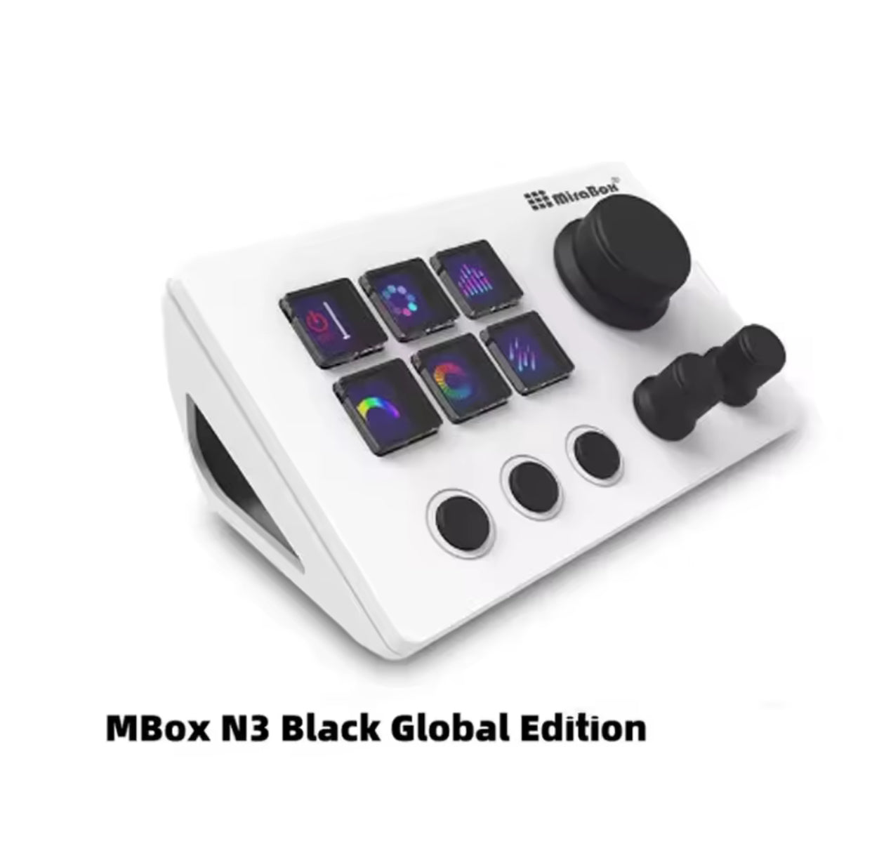 MBox N3 Black Global Edition control panel with buttons and joystick on a white backgroundElgato Stream Deck device on a desk with customizable LCD keys”

“Stream Deck with illuminated macro buttons used for streaming control”

“Elgato Stream Deck showing programmable hotkey icons”

“Compact Stream Deck controller for creators with customizable shortcuts”