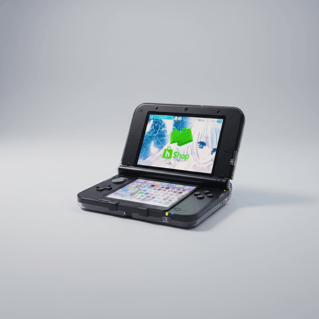 Modded Nintendo 3DS XL Red Black handheld gaming console with custom firmware and preloaded games on display