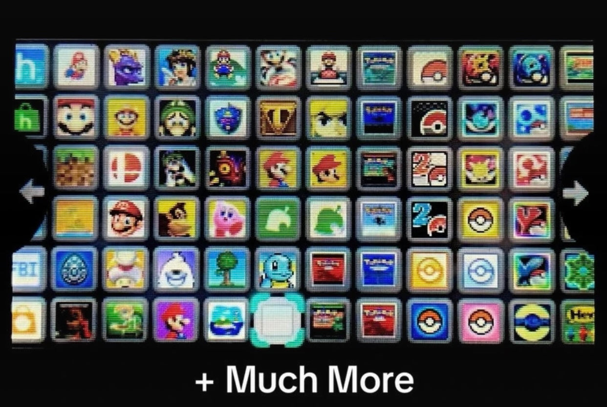 Collection of various game icons on a grid layout with 'Much More' text at the bottom.