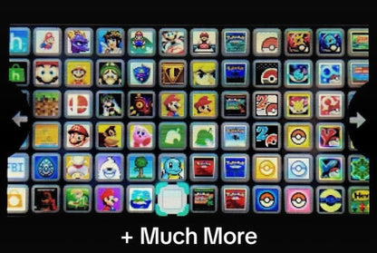 Collection of various game icons on a grid layout with 'Much More' text at the bottom.