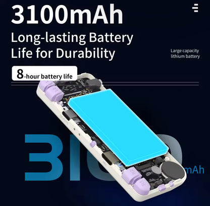 Phone battery with 3100mAh label and text about durability on a dark background 1. Modded ANBERNIC handheld gaming console with 5000+ retro games and 64GB SD card
2. ANBERNIC retro handheld console featuring 5000+ preloaded games and 64GB storage