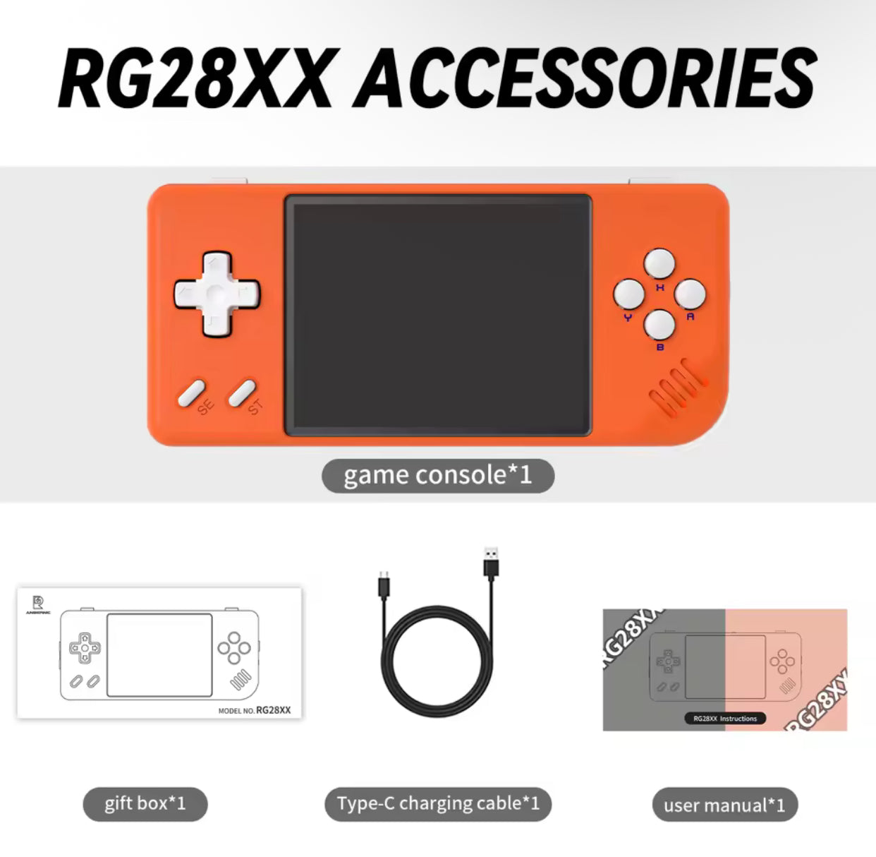 Orange game console with accessories on a gray background 1. Modded ANBERNIC handheld gaming console with 5000+ retro games and 64GB SD card
2. ANBERNIC retro handheld console featuring 5000+ preloaded games and 64GB storage