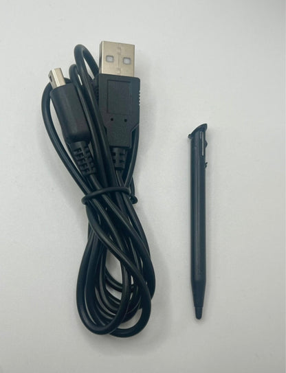 Black USB cable and stylus on a white background
