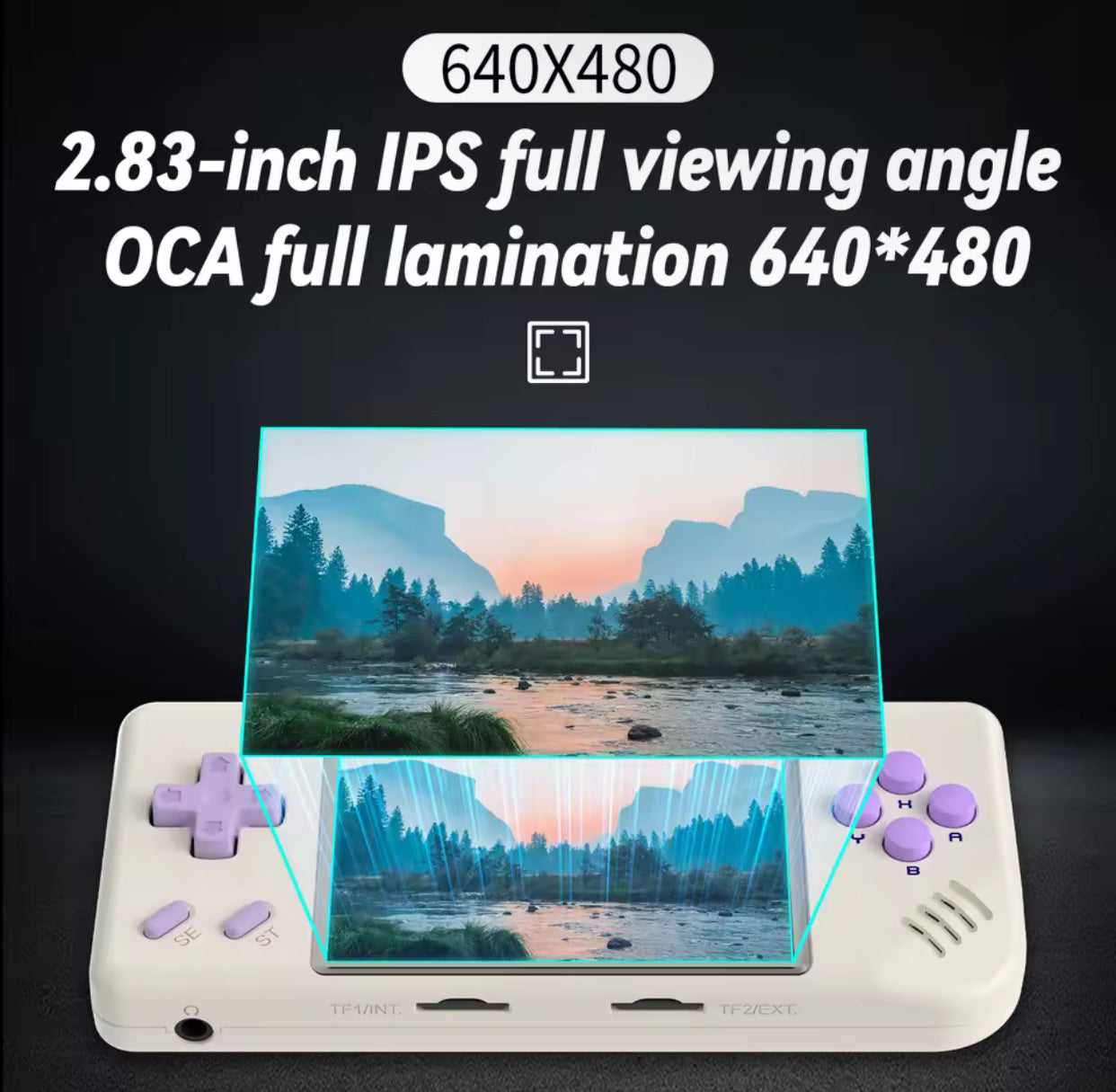 Handheld gaming console with a display showing a scenic landscape on a black background. 1. Modded ANBERNIC handheld gaming console with 5000+ retro games and 64GB SD card
2. ANBERNIC retro handheld console featuring 5000+ preloaded games and 64GB storage