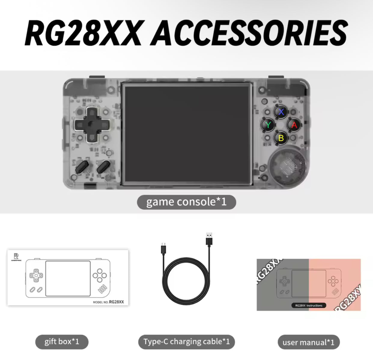 Game console with accessories on a white background 1. Modded ANBERNIC handheld gaming console with 5000+ retro games and 64GB SD card
2. ANBERNIC retro handheld console featuring 5000+ preloaded games and 64GB storage