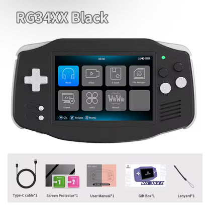 Anbernic RG34XX Black portable gaming console with emulators and 5000-8000 preinstalled games
