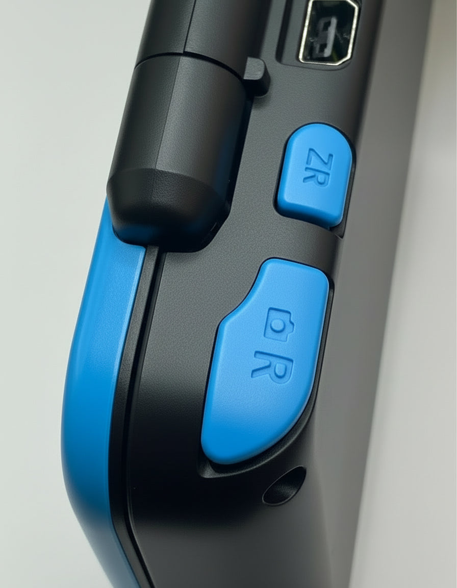 Close-up of a medical device with buttons labeled 'L' and 'R' on a light gray background