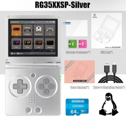 ANBERNIC RG35XXSP custom firmware emulator 64GB SD card pre-installed games colour options