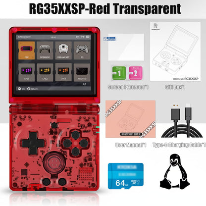 ANBERNIC RG35XXSP retro emulator handheld 64GB SD card custom firmware pre-installed games