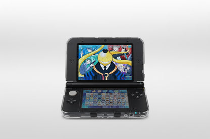 Modified Nintendo 3DS XL displaying anime game with Luma3DS custom firmware and 64GB/128GB/256GB storage options
