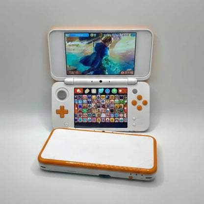 Modded Nintendo 2DS XL white and orange open - custom firmware games pre-installed UK seller
