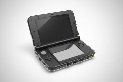 Black modified Nintendo 3DS XL on wooden surface with Luma3DS custom firmware and homebrew emulators
