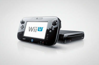 Nintendo Wii U gaming console on a white background Nintendo Wii U custom firmware home menu displaying pre-installed games and emulator software with SD card storage