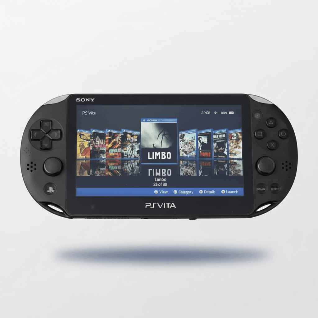 Sony PS Vita 2000 Piano Black modded handheld console showing custom firmware game library with 38 pre-installed games - ModxGaming UK