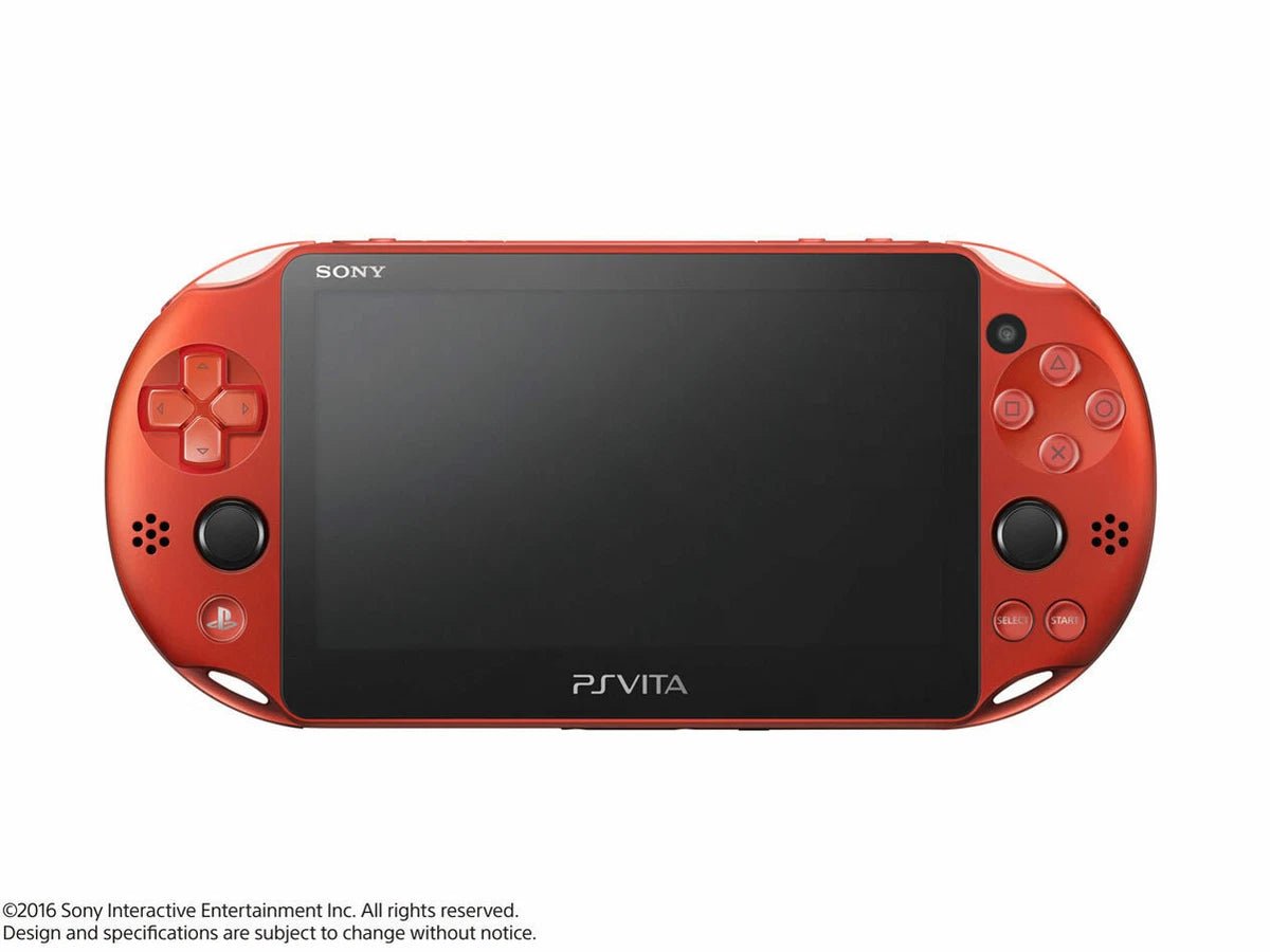 Red Sony PS Vita gaming console on a white background Red modded PS Vita with upgraded 128GB storage handheld gaming console. Red Sony PS Vita portable gaming console featuring custom firmware, emulators, pre-loaded games, and 128GB SD card.