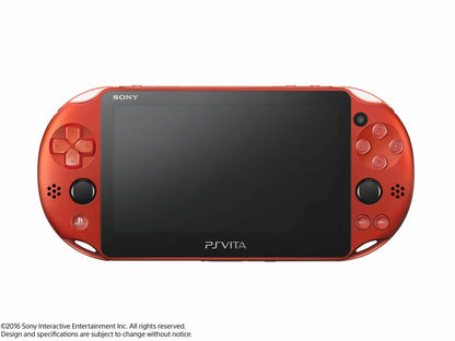 Red Sony PS Vita gaming console on a white background Red modded PS Vita with upgraded 128GB storage handheld gaming console. Red Sony PS Vita portable gaming console featuring custom firmware, emulators, pre-loaded games, and 128GB SD card.
