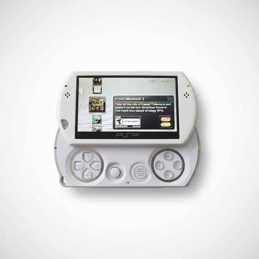 PSP Go modded console 64GB 128GB 256GB storage showing slide-out controls and compact portable design