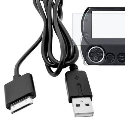 Black USB cable with connectors on a white background Sony PSP Go official compatible charger cable, USB charging lead for PSP Go handheld console, fast and reliable power adapter