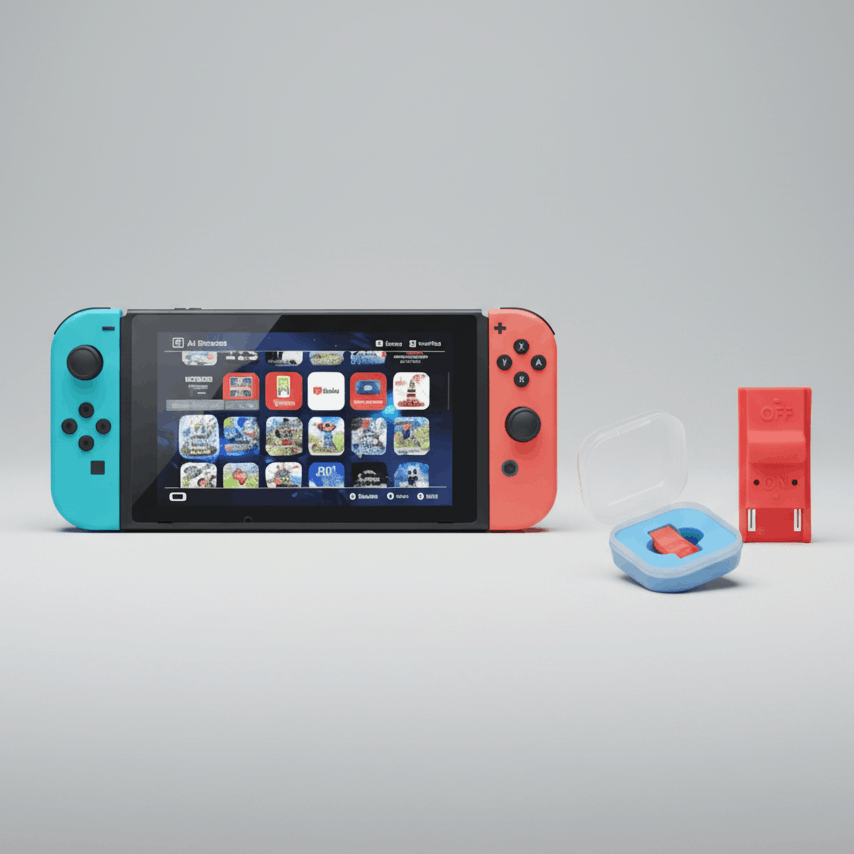 Nintendo Switch console with neon red and blue Joy-Cons and accessories | ModxGaming