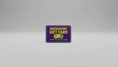 ModXGaming gift card with gaming controller symbol on a purple background “ModXGaming digital gift card for gaming products and online purchases.”

“ModXGaming gift card image for redeeming store credit.”

“ModXGaming e-gift card graphic for gaming accessories and digital items.”