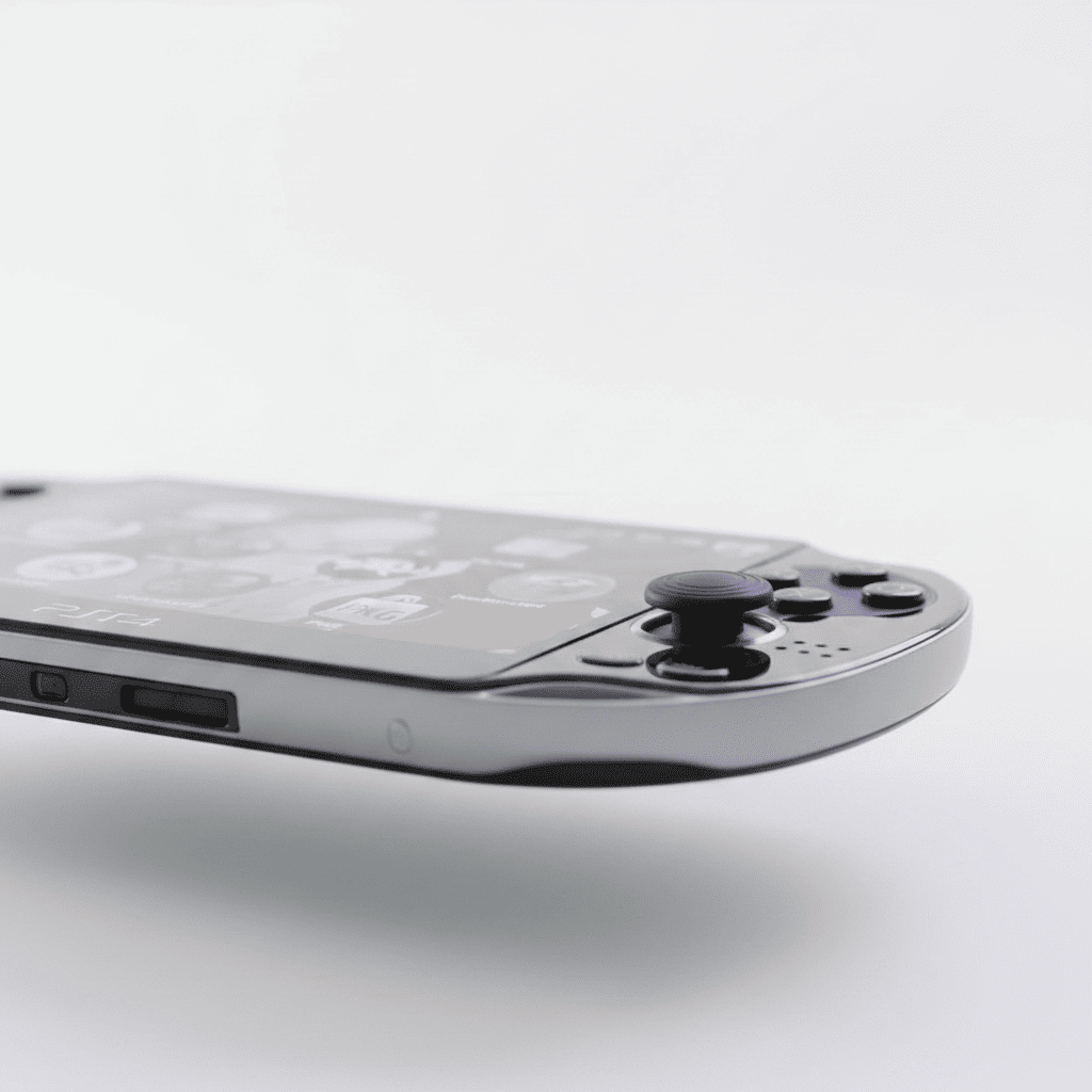 PS Vita 1000 right analogue stick and face buttons close-up detail – modded Sony handheld console by ModxGaming