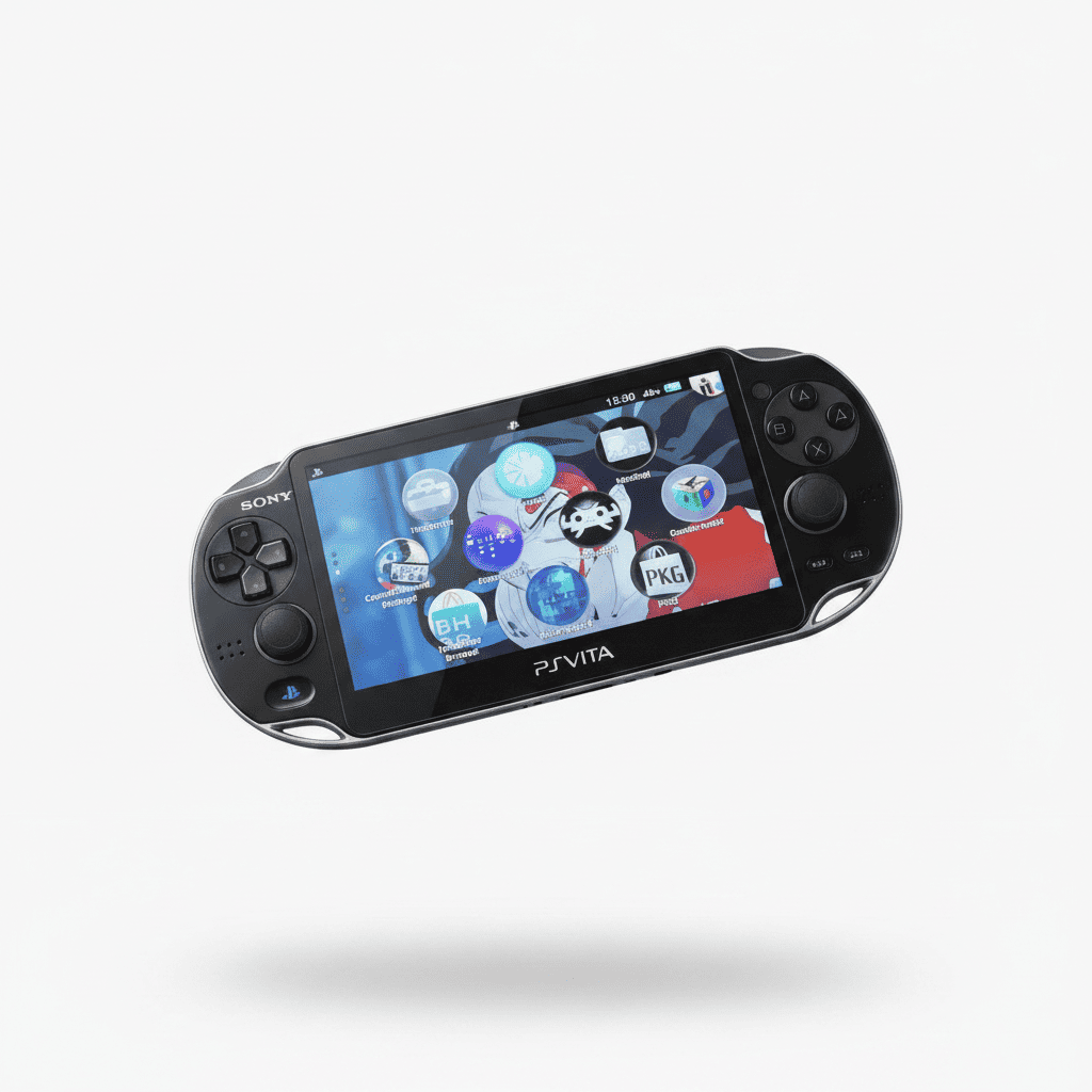 Sony PS Vita 1000 OLED modded console front view showing custom firmware home screen with pre-installed games – ModxGaming