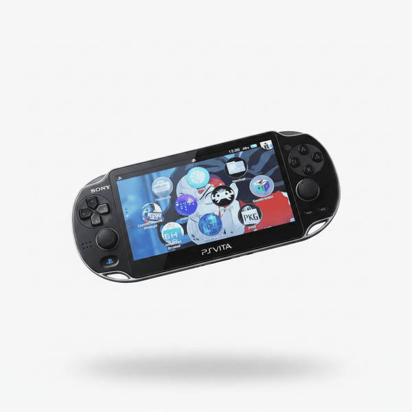 Sony PS Vita 1000 OLED modded console front view showing custom firmware home screen with pre-installed games – ModxGaming
