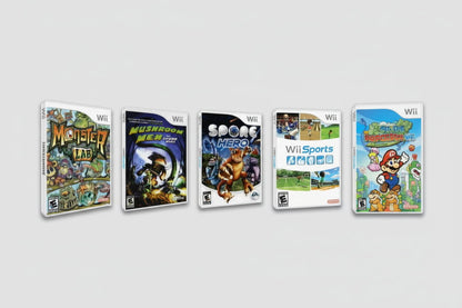 Nintendo Wii homebrew game selection menu displaying Wii backup games on modded console
